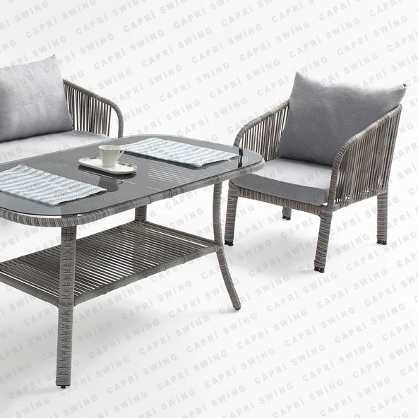 Capri Swing Artemis Üçlü Rattan Balkon Bahçe Takımı | Gri - 3
