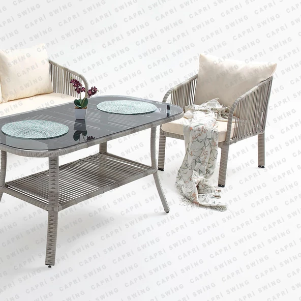 Capri Swing Artemis Üçlü Rattan Balkon Bahçe Takımı | Beyaz - 3