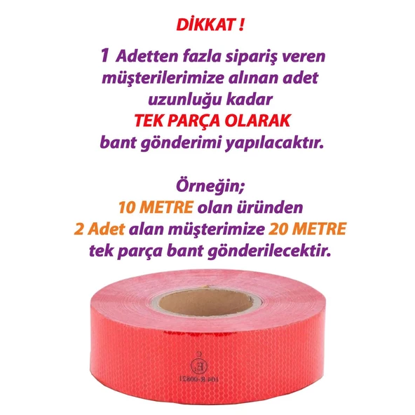 10 MT Reflektörlü Reflektif Fosforlu Araç Oto Kamyon Şerit Bant Tüvtürk Onaylı Düz Kırmızı İkaz Bandı - Resim 3