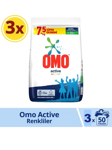 Omo Matik Active Fresh Renkliler İçin 7.5 KG 50 Yıkama x 3 Adet