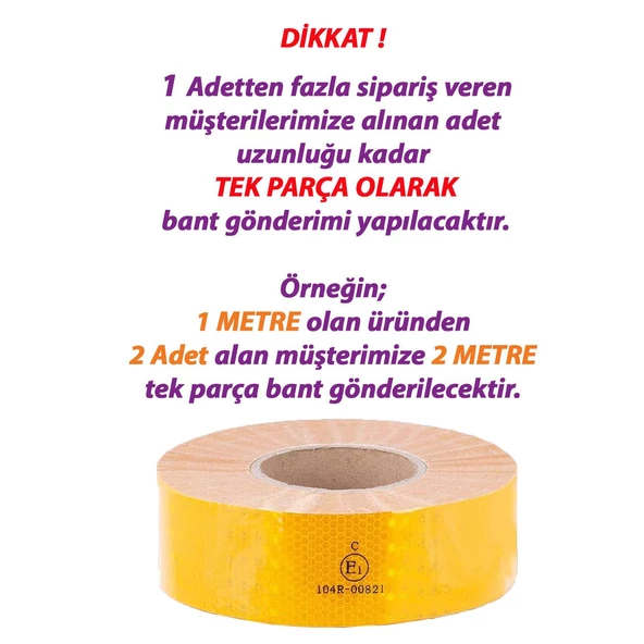 1 MT Reflektörlü Reflektif Fosforlu Araç Oto Kamyon Şerit Bant Tüvtürk Onaylı Düz Sarı İkaz Bandı - 3