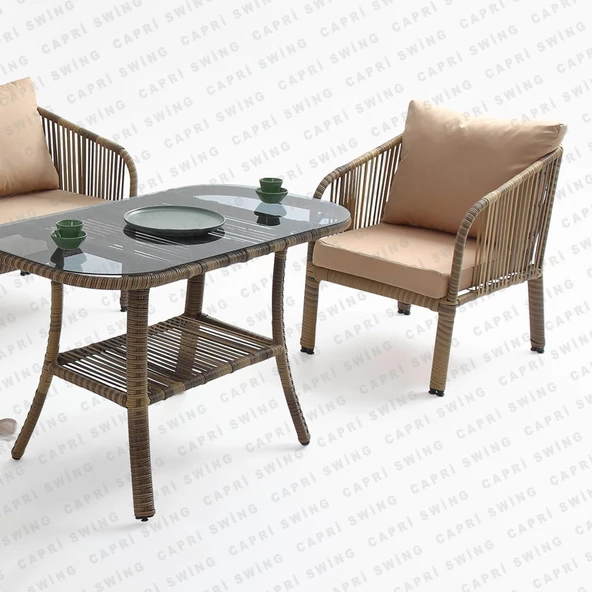 Capri Swing Artemis İkili Rattan Balkon Bahçe Takımı | Açık Kahve - 3