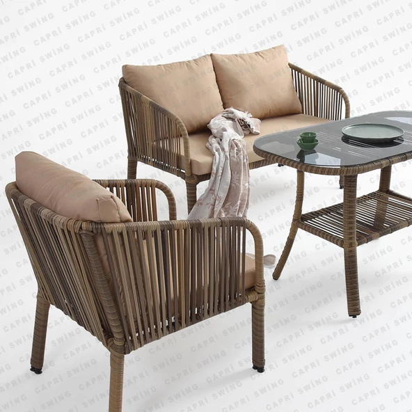 Capri Swing Artemis İkili Rattan Balkon Bahçe Takımı | Açık Kahve - 2