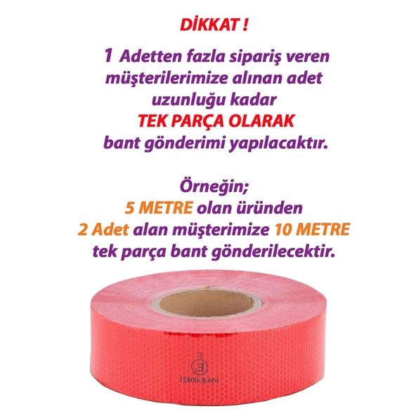5 MT Reflektörlü Reflektif Fosforlu Araç Oto Kamyon Şerit Bant Tüvtürk Onaylı Düz Kırmızı İkaz Bandı - 3