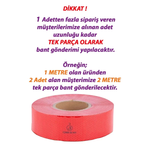 1 MT Reflektörlü Reflektif Fosforlu Araç Oto Kamyon Şerit Bant Tüvtürk Onaylı Düz Kırmızı İkaz Bandı - 3