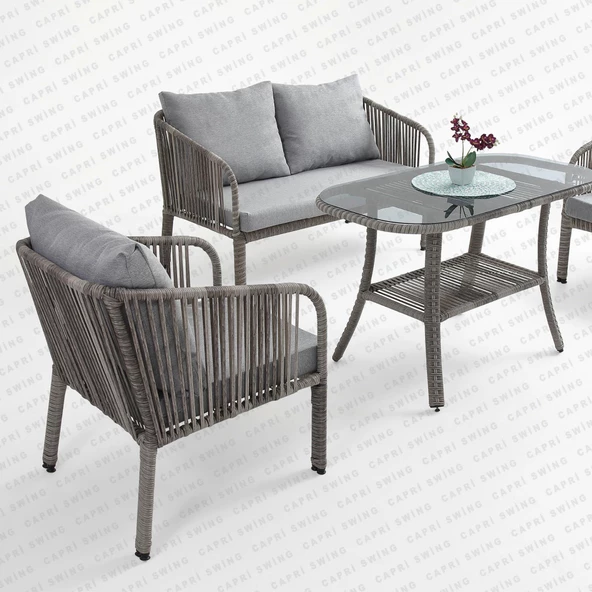 Capri Swing Artemis İkili Rattan Balkon Bahçe Takımı | Gri - Resim 2