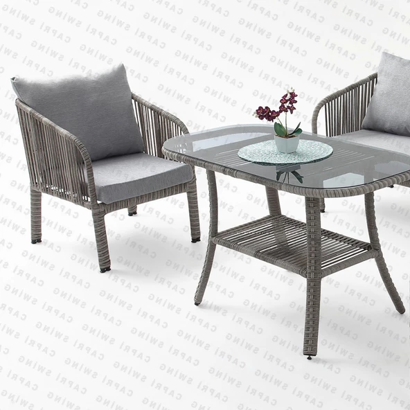 Capri Swing Artemis İkili Rattan Balkon Bahçe Takımı | Gri - Resim 3