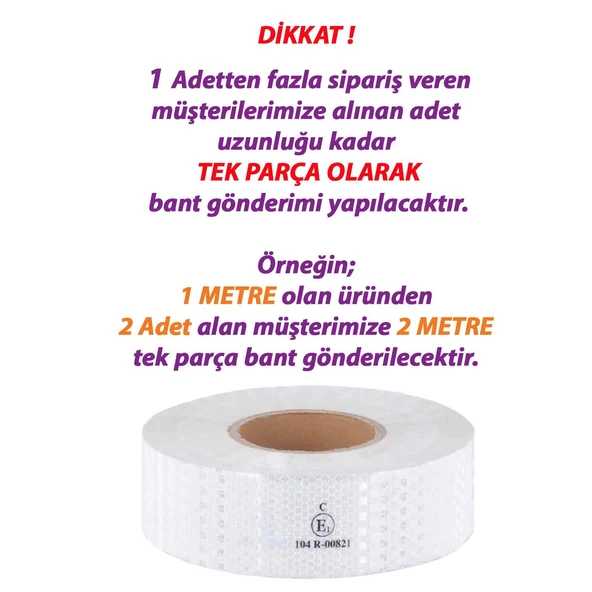 1 MT Reflektörlü Reflektif Fosforlu Araç Oto Kamyon Şerit Bant Tüvtürk Onaylı Düz Beyaz İkaz Bandı - 3
