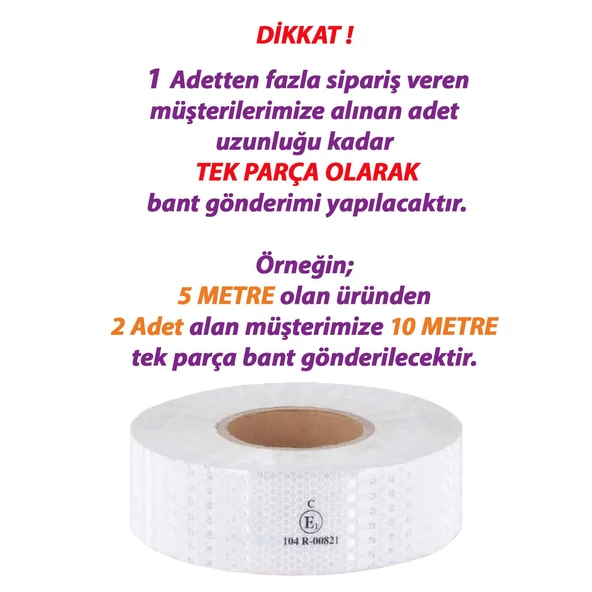 5 MT Reflektörlü Reflektif Fosforlu Araç Oto Kamyon Şerit Bant Tüvtürk Onaylı Düz Beyaz İkaz Bandı - 3