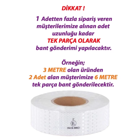 3 MT Reflektörlü Reflektif Fosforlu Araç Oto Kamyon Şerit Bant Tüvtürk Onaylı Düz Beyaz İkaz Bandı - 3