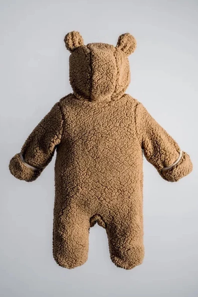 Zürafa Desenli Peluş %100 Pamuklu Fermuarlı İçi Astarlı Kışlık Erkek Bebek Astronot Tulum Kozmonot - 8