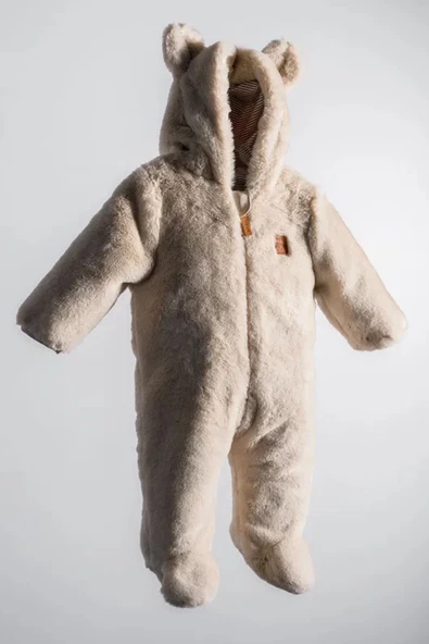 Ayıcık Kulaklı Peluş %100 Pamuklu Fermuarlı Kapişon Astar Kışlık Erkek Bebek Astronot Tulum Kozmonot - 5