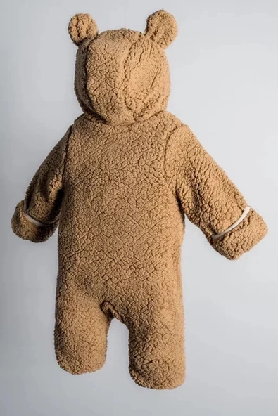 Zürafa Desenli Peluş %100 Pamuklu Fermuarlı İçi Astarlı Kışlık Erkek Bebek Astronot Tulum Kozmonot - 9