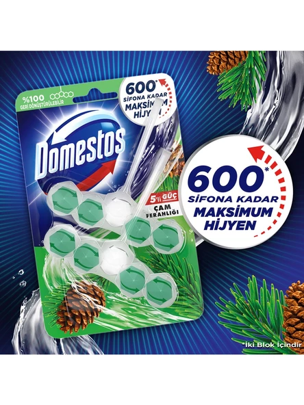 Domestos WC Blok 5 Li Güç Tuvalet Bloğu Çam Ferahlığı Maksimum Hijyen 100 Gr x 2 Adet - 5