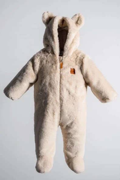 Ayıcık Kulaklı Peluş %100 Pamuklu Fermuarlı Kapişon Astar Kışlık Erkek Bebek Astronot Tulum Kozmonot - 2