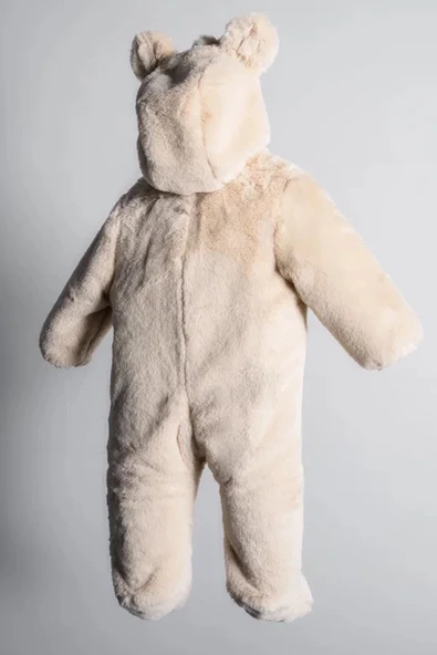 Ayıcık Kulaklı Peluş %100 Pamuklu Fermuarlı Kapişon Astar Kışlık Erkek Bebek Astronot Tulum Kozmonot - 8