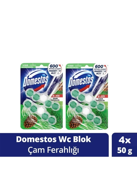 Domestos WC Blok 5 Li Güç Tuvalet Bloğu Çam Ferahlığı Maksimum Hijyen 100 Gr x 2 Adet