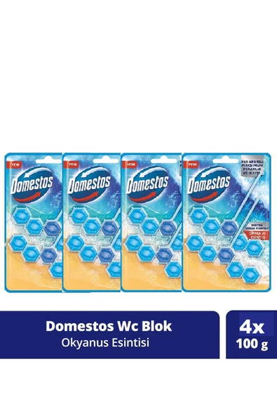 Domestos WC Blok 5'li Güç Tuvalet Bloğu Okyanus Ferahlığı Maksimum Hijyen 100 Gr x 4 Adet