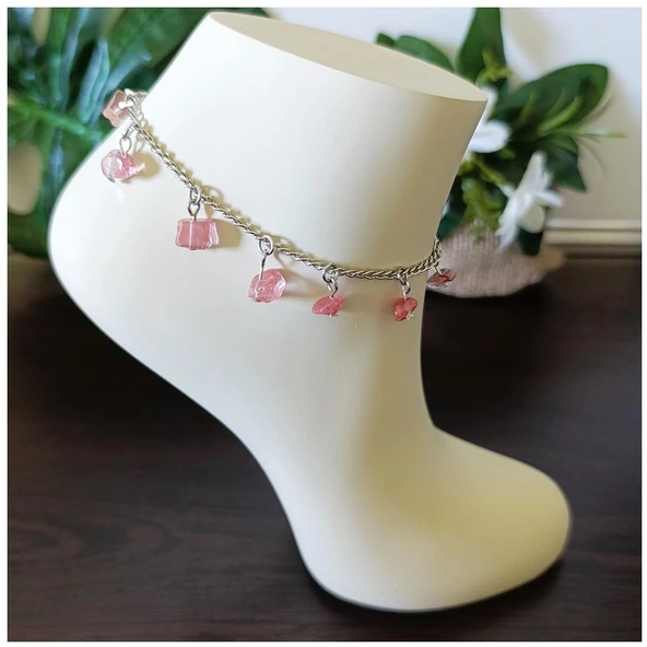 Gül Kuvars Doğal Taş Kadın Halhal