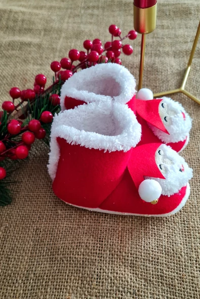 Bebek Çıngıraklı Panduf Yılbaşı Noel Botu Yeni Yıl Hediyesi Kırmızı Bebek Patiği - 2