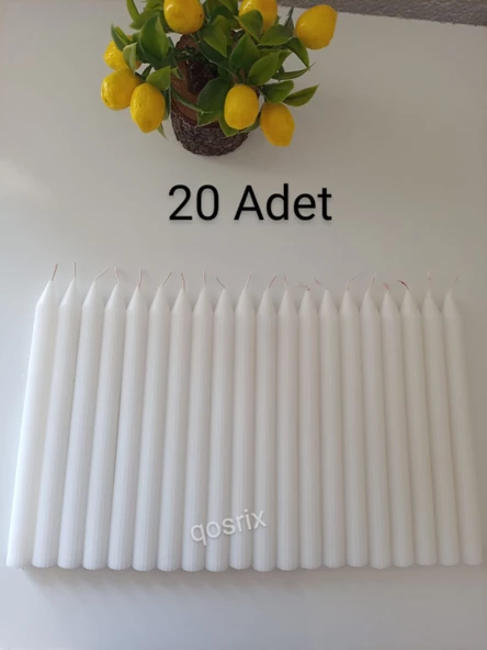 qosrix 20'li Beyaz Şamdan Soya Mumu 1. Kalite Soya Doğal Vanilya Kokulu Uzun Çubuk Konik Mum Dekoratif - Resim 2