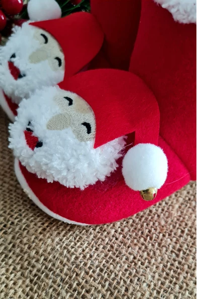 Bebek Çıngıraklı Panduf Yılbaşı Noel Botu Yeni Yıl Hediyesi Kırmızı Bebek Patiği - 3