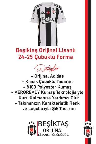 Beşiktaş Orijinal Lisanslı 24-25 Çubuklu Siyah-Beyaz Forma - 2