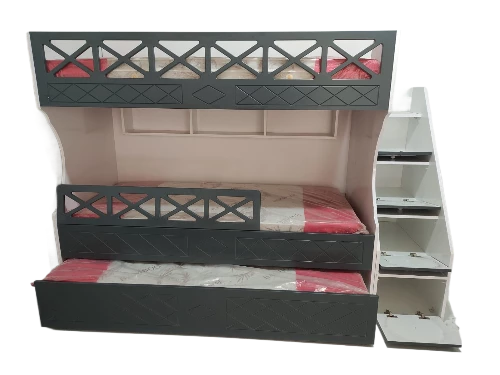 Beyaz Antrasit Çarpılı Model Çocuk Ranzası - 4