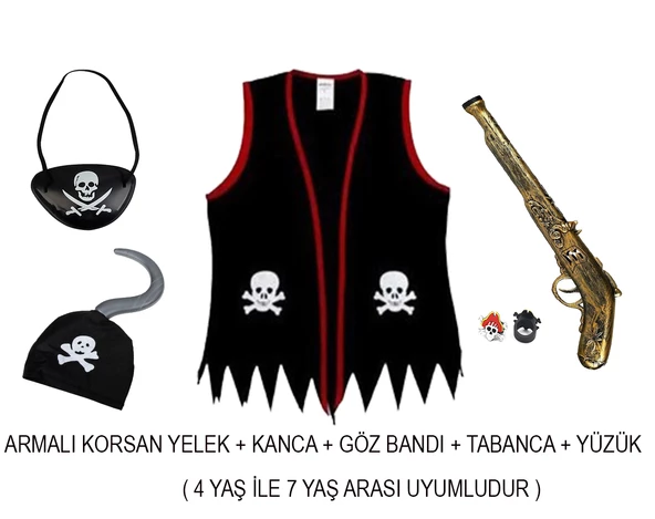 Korsan Seti Korsan Yelek Kanca Göz Bandı Yüzük ve Tabanca Seti 4-7 Yaş ürün görseli