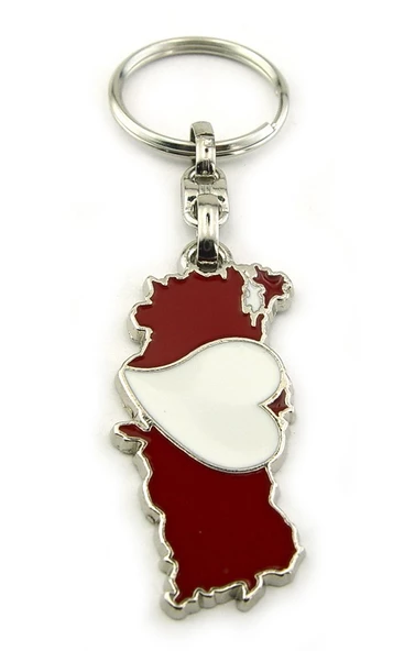 Türkiye Harita Beyaz Kalpli Metal Anahtarlık - 3