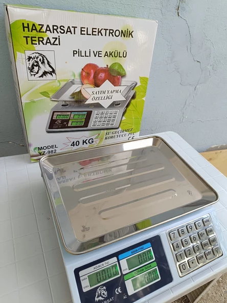 40 KG PİLLİ VE ŞARJLI-FİYAT HESAPLAMALI VE SAYIM ÖZELLİKLİ TERAZİ-METAL PANEL TARTI-2 YIL GARANTİLİ - 9