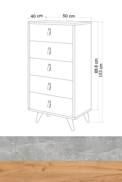 Mymob Kahve Bej Betong Plus Spanze Komodin - 3