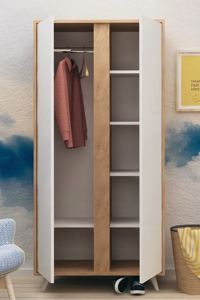 Mymob My Mob Ajumma 2 Kapaklı Gardırop - Meşe Beyaz - 2