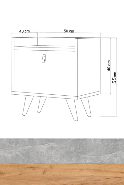 Mymob Kahve Gri Betong Plus Paju Komodin - 4