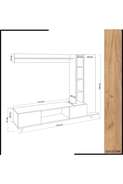 Mymob Meşe Renk Rambuyt Tv Ünitesi - 4