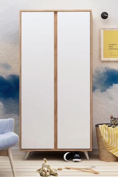 Mymob My Mob Ajumma 2 Kapaklı Gardırop - Meşe Beyaz