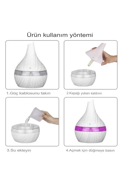 Japon Modeli  Hava Nemlendirici 7 Renk Ultrasonik Ahşap Görünüm Ledli Koku 300ml Aroma - 2