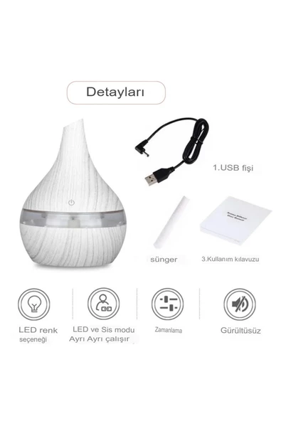 Japon Modeli  Hava Nemlendirici 7 Renk Ultrasonik Ahşap Görünüm Ledli Koku 300ml Aroma - 6