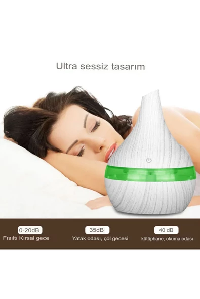Japon Modeli  Hava Nemlendirici 7 Renk Ultrasonik Ahşap Görünüm Ledli Koku 300ml Aroma - 3