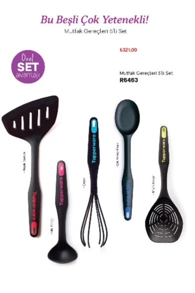 Modern Peri Set 5'li ( Kaşık, Mini Kepçe, Spatula, Çırpıcı Ve Kevgir)