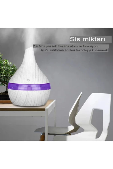 Japon Modeli  Hava Nemlendirici 7 Renk Ultrasonik Ahşap Görünüm Ledli Koku 300ml Aroma - 5