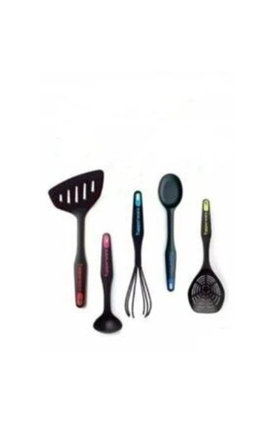 Siyah Modern Peri Set Spatula Mini Kepçe ÇIrpıcı Kaşık Kevgir