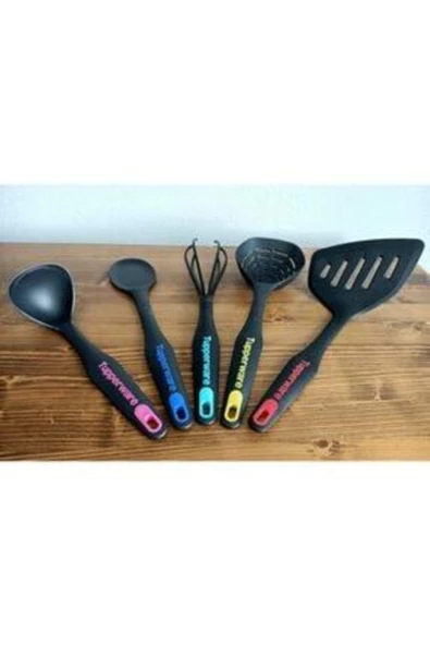 Siyah Modern Peri Set Spatula Mini Kepçe ÇIrpıcı Kaşık Kevgir - 2
