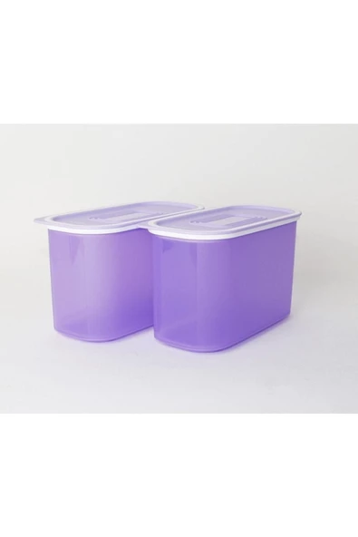 Tupperware Quadro Set Lila 2 X 800 Ml Kurabiye Saklama Kabı + Asma Kaşık Kayısı