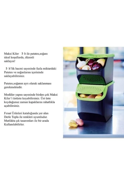 Kiler Midi Yeşil Patates Soğan Saklama Kabı 3 lt - 4