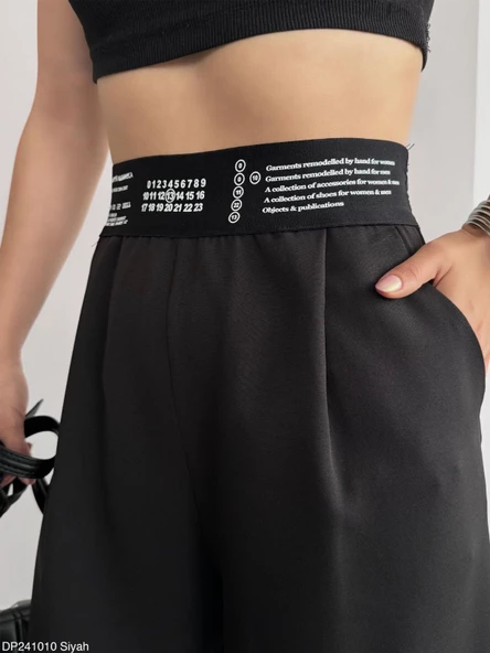 Siyah Beli Yazılı Pantolon - 5