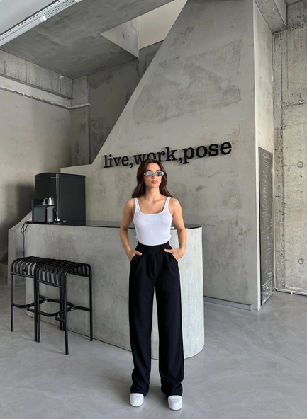 Parla Kadın Likralı Cırt Kapama Lacivert Palazzo Pantolon - Resim 4