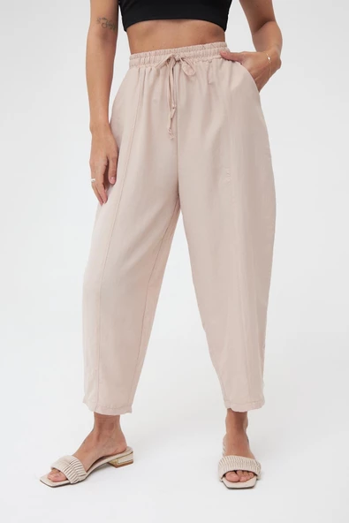 Krem Cepli Ayrobin Şalvar Pantolon - 6