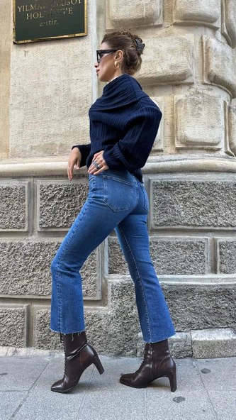 Mavi Renk Orijinal Marka Wide Leg Jean Pantolon - 4