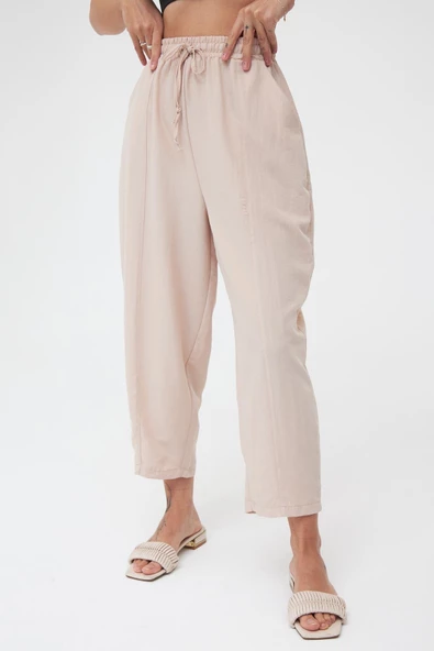 Krem Cepli Ayrobin Şalvar Pantolon - 7